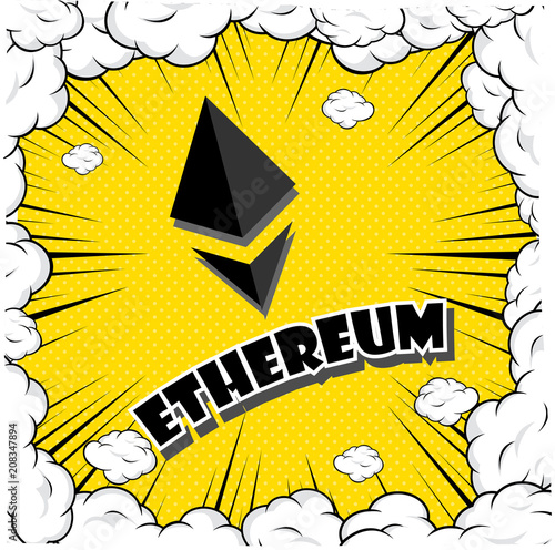 Cryptocurrency icon with retro comic style on yellow background:ETH icon