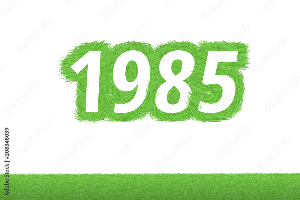 Jahr 1985 - weiße Zahl 1985 mit frischen gewachsenen grünen Grashalmen Symbol Jahr 1985 - weiße Zahl 1985 mit frischen gewachsenen grünen Grashalmen Symbol