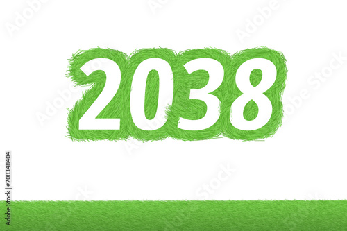 Jahr 2038 - weiße Zahl 2038 mit frischen gewachsenen grünen Grashalmen Symbol