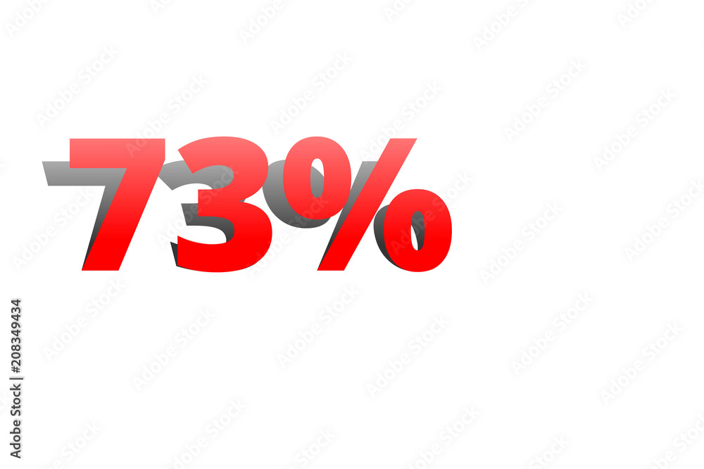 73% rote Prozentzahl mit Schatten auf weißem Hintergrund 73% rote Prozentzahl mit Schatten auf weißem Hintergrund
