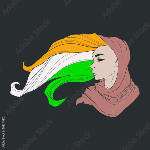 Beautiful girl with black eyes and swarthy skin with hair colors of the flag of India
