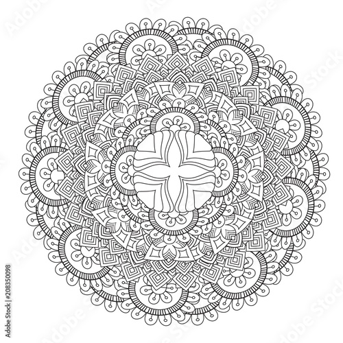Flower Mandala vector illustration. Oriental pattern, vintage decorative elements. Islam, Arabic, Indian, moroccan, turkish ottoman motifs Coloring page