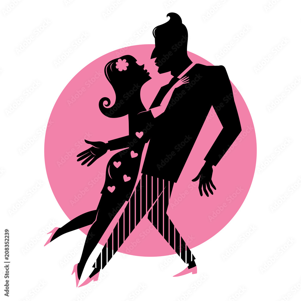 Tango_black/Man and woman are dancing tango. Silhouette of a dancing couple on a pink background. Tango_black/Man and woman are dancing tango. Silhouette of a dancing couple on a pink background.