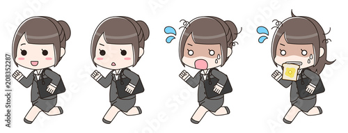 鞄を持って走るスーツの女性　セット