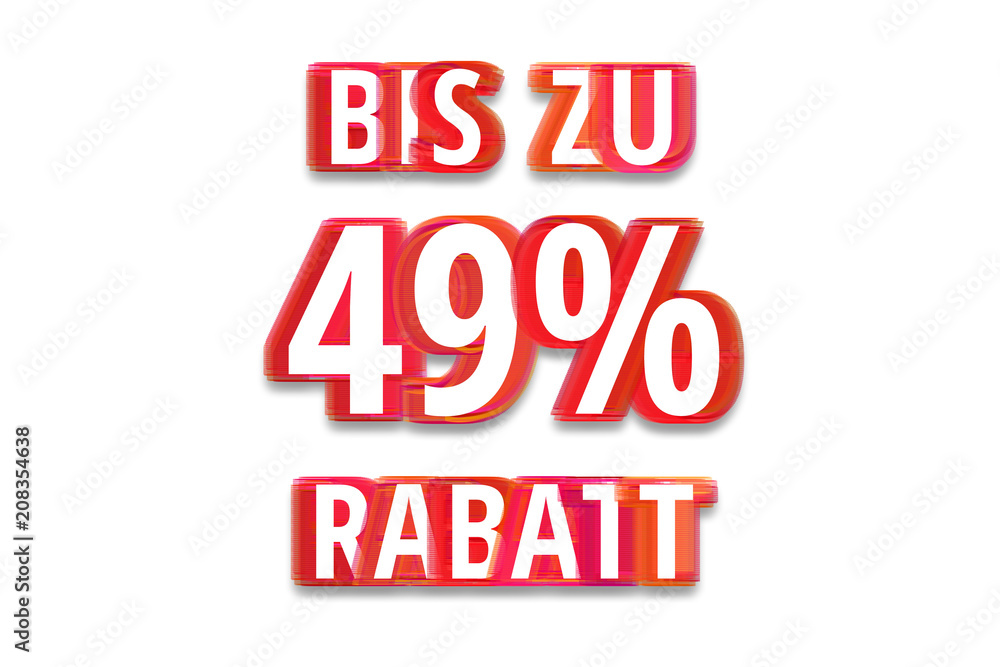 bis zu 49% Rabatt - weißer Hintergrund rote Schrift für Symbol / Schild bis zu 49% Rabatt - weißer Hintergrund rote Schrift für Symbol / Schild