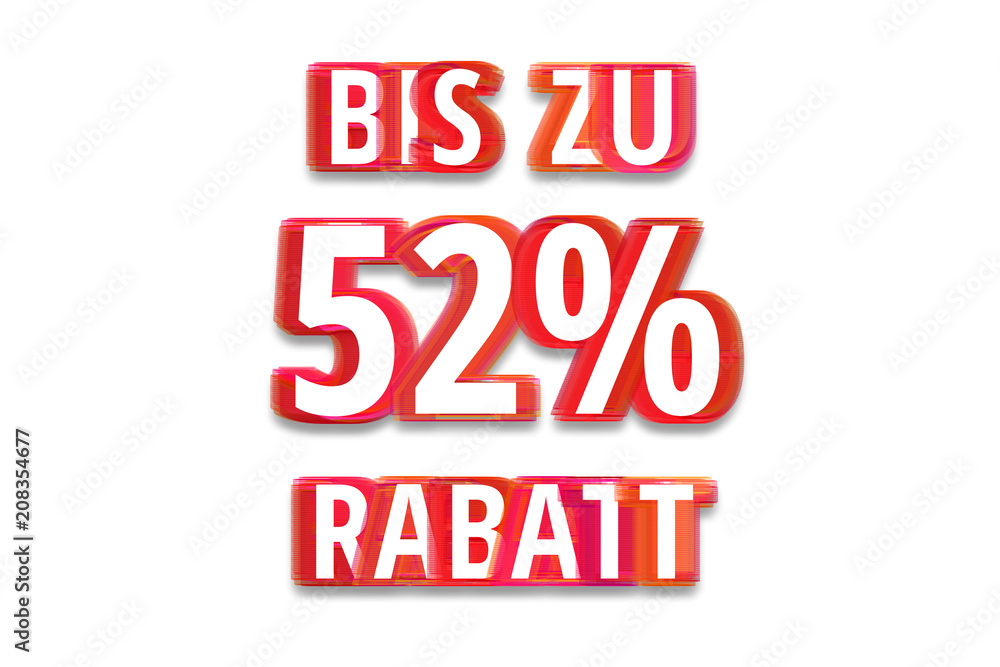 bis zu 52% Rabatt - weißer Hintergrund rote Schrift für Symbol / Schild bis zu 52% Rabatt - weißer Hintergrund rote Schrift für Symbol / Schild