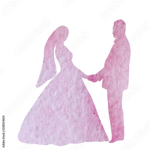  isolated watercolor silhouette wedding bride and groom