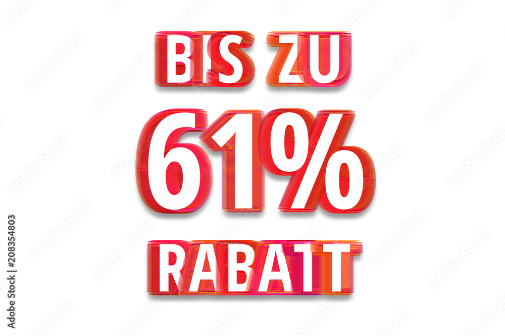 bis zu 61% Rabatt - weißer Hintergrund rote Schrift für Symbol / Schild bis zu 61% Rabatt - weißer Hintergrund rote Schrift für Symbol / Schild