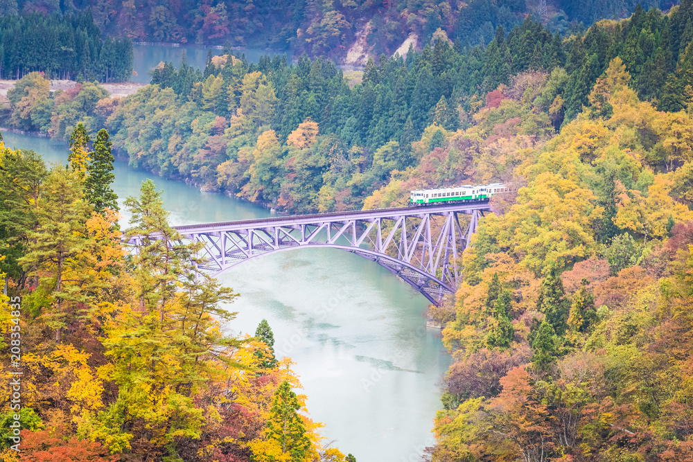 Tadami line at Mishima town , Fukushima in autumn Tadami line at Mishima town , Fukushima in autumn