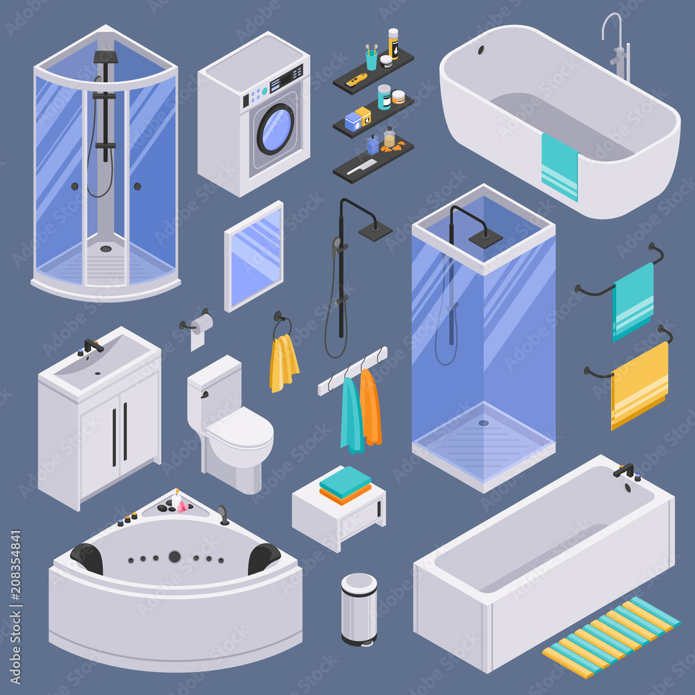 Bathroom Isometric Set Background Bathroom Isometric Set Background