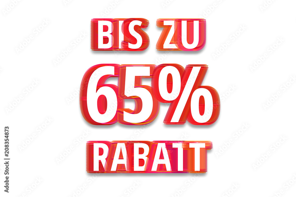 bis zu 65% Rabatt - weißer Hintergrund rote Schrift für Symbol / Schild bis zu 65% Rabatt - weißer Hintergrund rote Schrift für Symbol / Schild