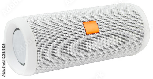 Bild auf Leinwand White horizontal bluetooth speaker isolated on white background.