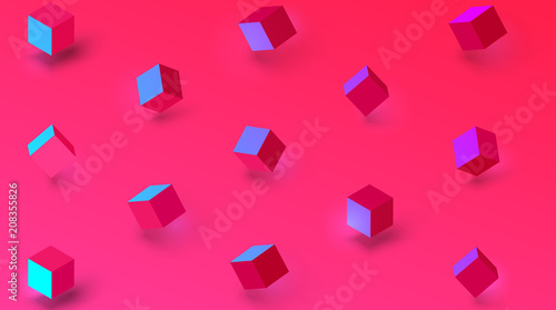 Pink textured background with geometric 3d cubes pattern.