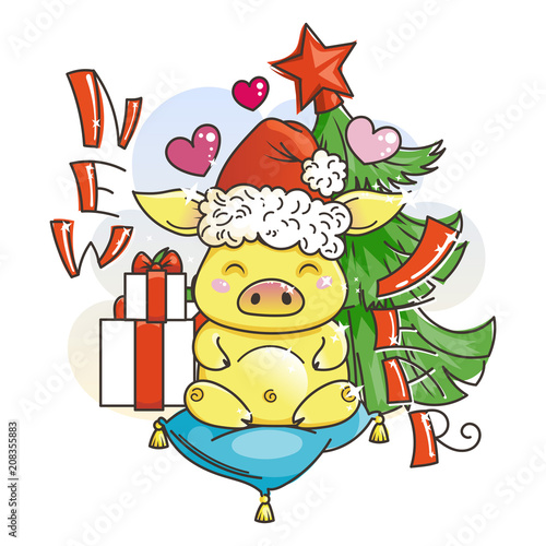 Cute cartoon pig in love. Symbol of New 2019 Year