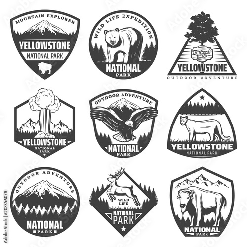 Vintage Monochrome National Park Labels Set