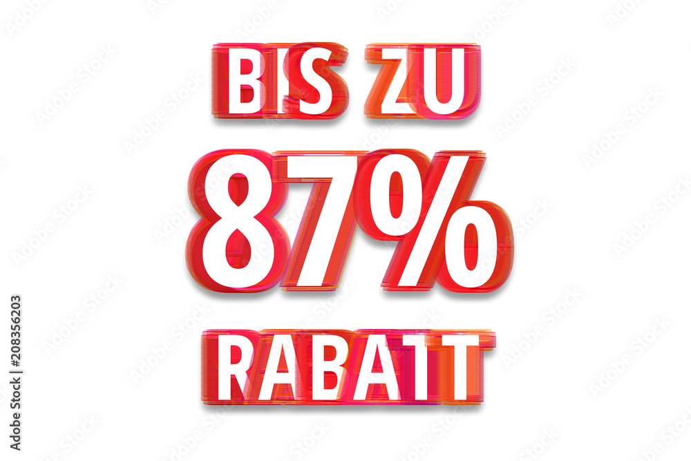 bis zu 87% Rabatt - weißer Hintergrund rote Schrift für Symbol / Schild bis zu 87% Rabatt - weißer Hintergrund rote Schrift für Symbol / Schild