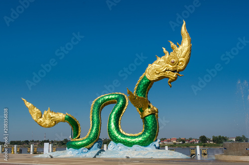 Naga statue in Buddhist temple Nhong kai Thailand	 photo