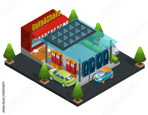 Isometric Gas And Charger Station Template