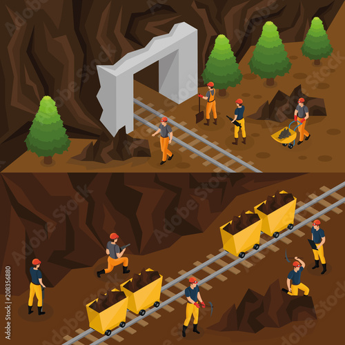 Isometric Coal Extraction Industry Horizontal Banners