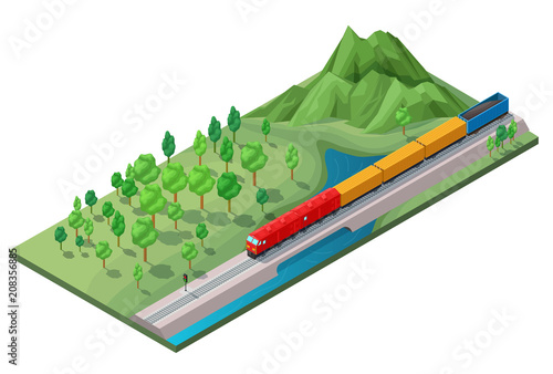 Isometric Railway Logistic Transportation Concept