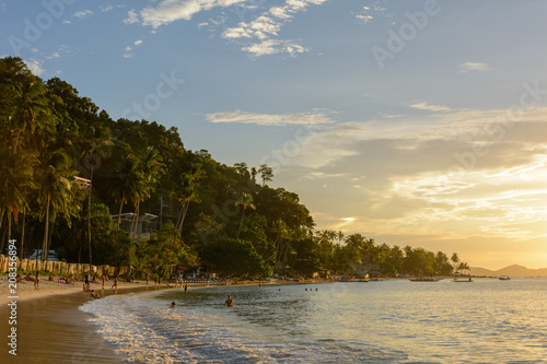 Sunset on Las Cabanas beach, El Nido Palawan. Philippines © Maks_Ershov