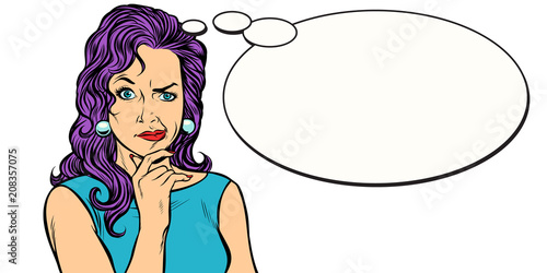 woman skeptical person mimics comic balloon