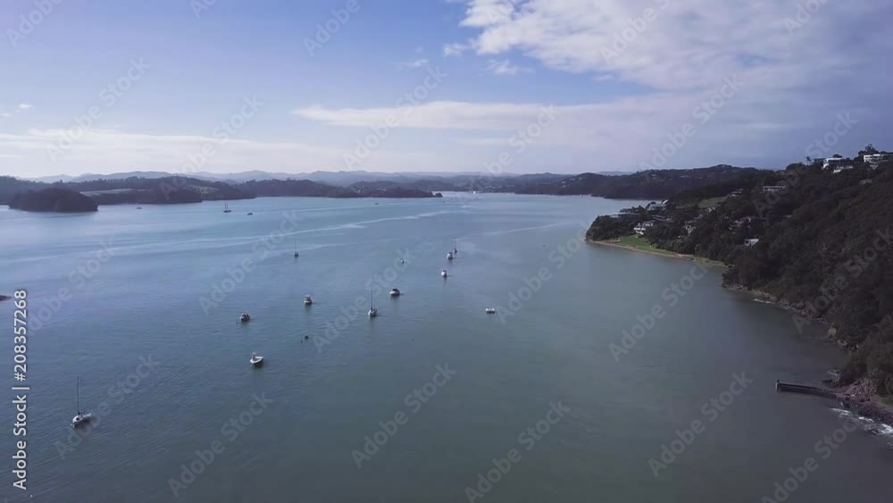 Ungraded dlog color, aerial view of boating in the bay of islands in beautiful new zealand north. Ungraded dlog color, aerial view of boating in the bay of islands in beautiful new zealand north.