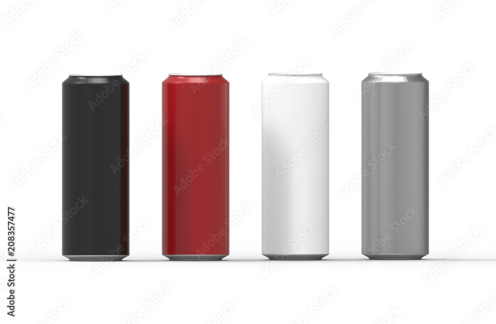 Color aluminum cans isolated on white background. 3D Rendering. Color aluminum cans isolated on white background. 3D Rendering.