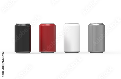 Color aluminum cans isolated on white background. 3D Rendering.