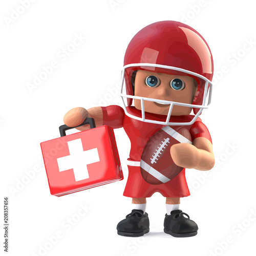 Vector 3d American footbaler arrives with first aid medical kit