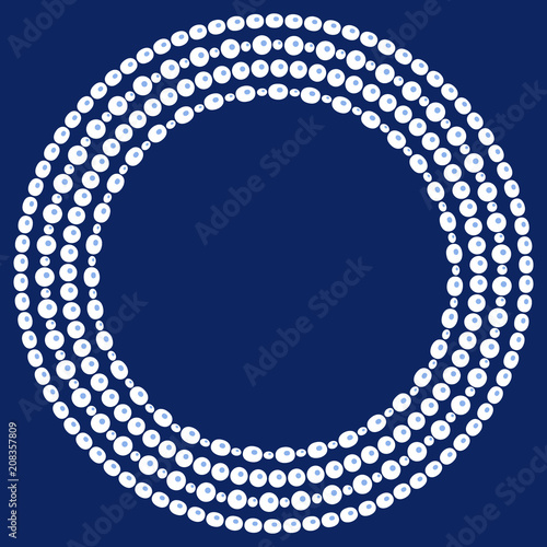 White pearls necklaces strings round frame on blue, vector