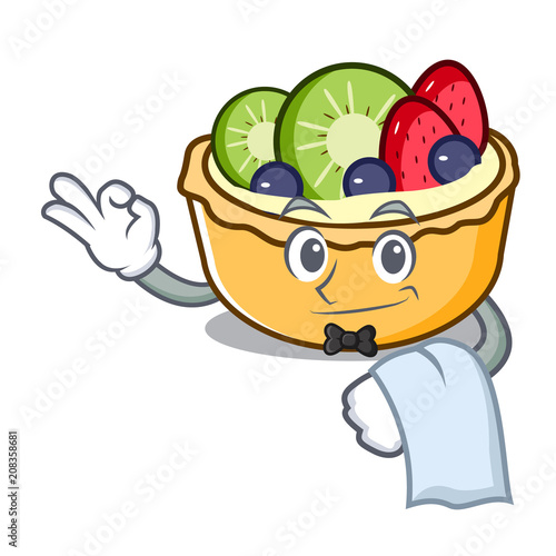 Waiter fruit tart mascot cartoon