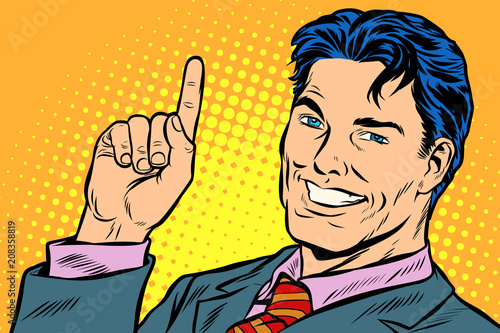businessman pointing up