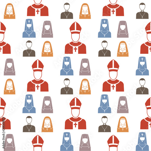 Christianity religion vector pastor religionism flat illustration holy silhouette praying religionary christian faith religionist priest church traditional culture seamless pattern background.