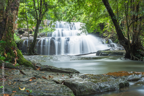 waterfalls in deep forest at  National Park   A beautiful stream water famous rain forest waterfall in Thailand