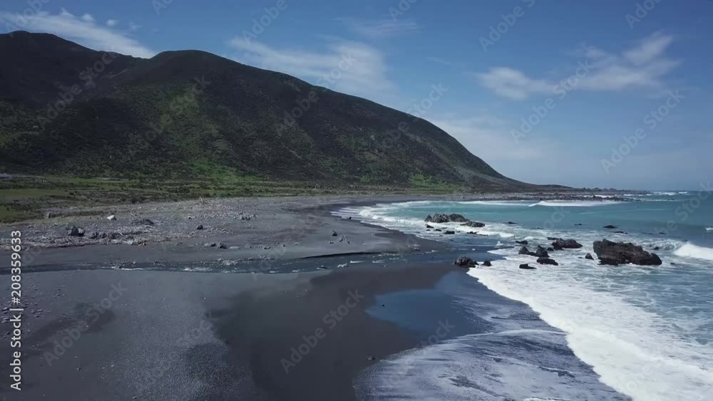 custom made wallpaper toronto digitalUntamed New Zealand coastline aerial, beautiful wild Wainuiomata beach and mountains.