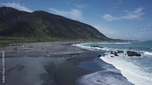 Wallpaper Mural Untamed New Zealand coastline aerial, beautiful wild Wainuiomata beach and mountains. Torontodigital.ca