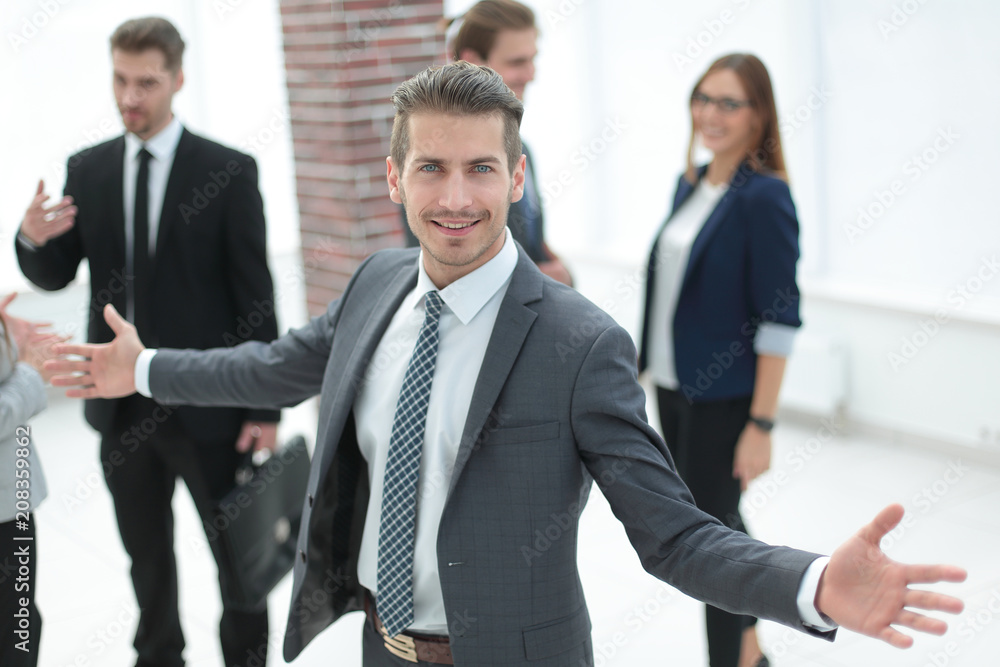 Successful business man with open arms Successful business man with open arms