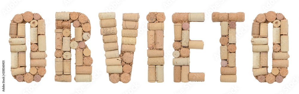  Word  Orvieto made of wine corks Isolated on white background
