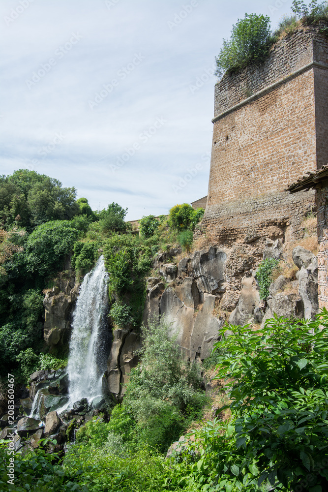 Nepi in Lazio, Italy. The waterfalls near Borgia Castle