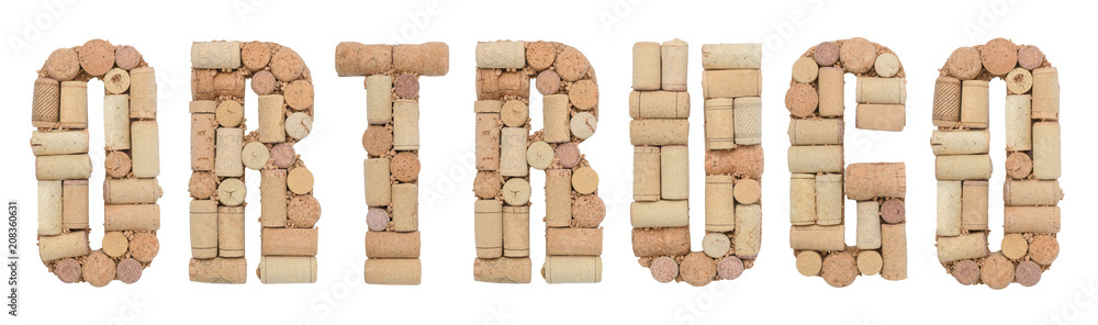  Word  Ortrugo made of wine corks Isolated on white background