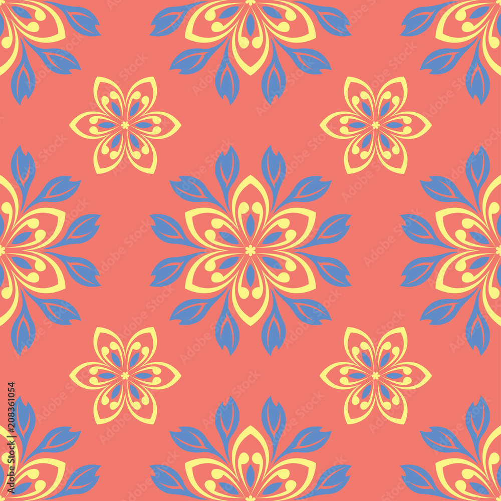 custom made wallpaper toronto digitalFloral red seamless pattern. Bright colored background with yellow and blue flower elements