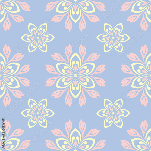 Pale blue seamless background. Floral pattern
