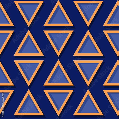 Seamless geometric pattern. Deep blue and orange 3d design
