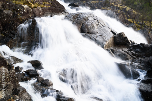The Langfossen waterfall just outside Etne in Hordaland  Norway.