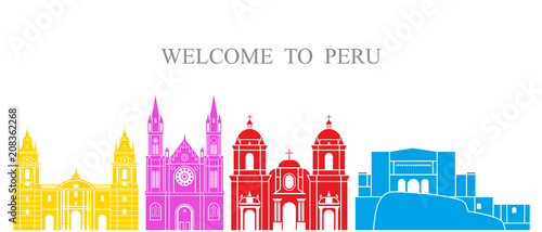 Peru set.  Isolated  Peru architecture on white background