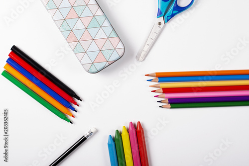 Crayons and stationery. Back to school concept.