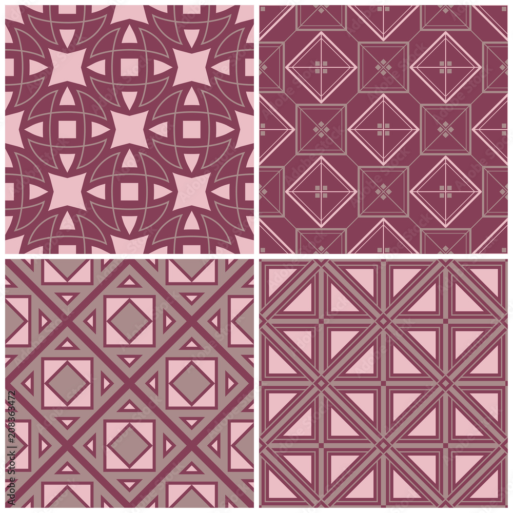 Set of violet seamless backgrounds with geometric patterns Set of violet seamless backgrounds with geometric patterns