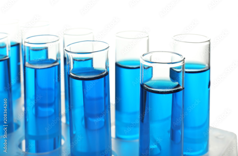 Test tubes with blue liquid on white background Test tubes with blue liquid on white background