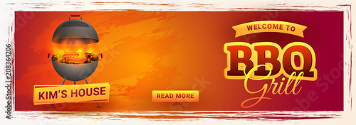 Web banner design with hot barbecue, also can be uses as barbecue poster, food flyer, menu card, or promotional advertisement banner. Editable size.